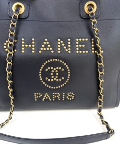 Chanel Small Caviar Deauville Tote Navy Gold Hardware 30