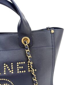 Chanel Small Caviar Deauville Tote Navy Gold Hardware 25