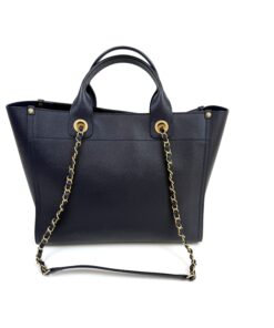 Chanel Small Caviar Deauville Tote Navy Gold Hardware 4