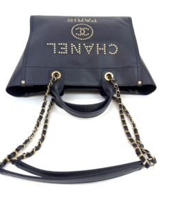 Chanel Small Caviar Deauville Tote Navy Gold Hardware 10