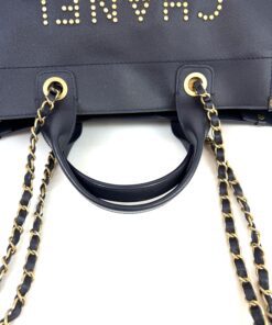 Chanel Small Caviar Deauville Tote Navy Gold Hardware 23