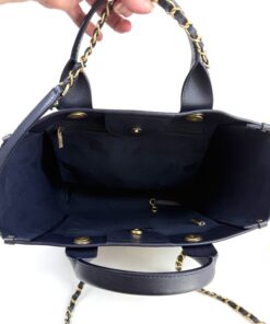 Chanel Small Caviar Deauville Tote Navy Gold Hardware 7