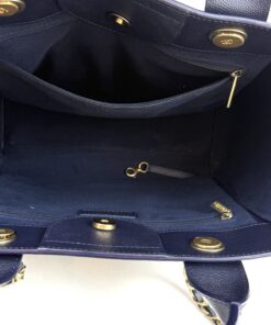 Chanel Small Caviar Deauville Tote Navy Gold Hardware 8