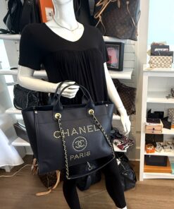 Chanel Small Caviar Deauville Tote Navy Gold Hardware 3