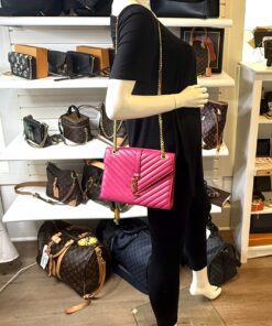 YSL ENVELOPE MEDIUM IN CHEVRON GRAIN DE POUDRE EMBOSSED LEATHER HOT PINK 3