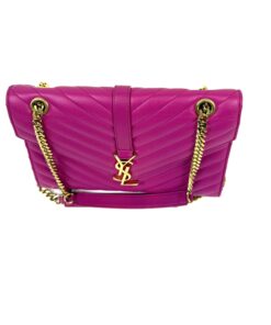 YSL ENVELOPE MEDIUM IN CHEVRON GRAIN DE POUDRE EMBOSSED LEATHER HOT PINK 23