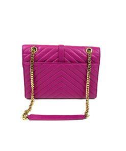 YSL ENVELOPE MEDIUM IN CHEVRON GRAIN DE POUDRE EMBOSSED LEATHER HOT PINK 5