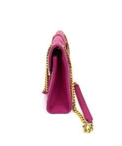 YSL ENVELOPE MEDIUM IN CHEVRON GRAIN DE POUDRE EMBOSSED LEATHER HOT PINK 7