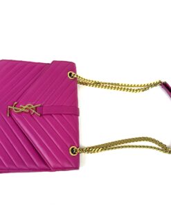YSL ENVELOPE MEDIUM IN CHEVRON GRAIN DE POUDRE EMBOSSED LEATHER HOT PINK 21