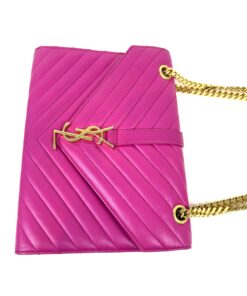YSL ENVELOPE MEDIUM IN CHEVRON GRAIN DE POUDRE EMBOSSED LEATHER HOT PINK 9