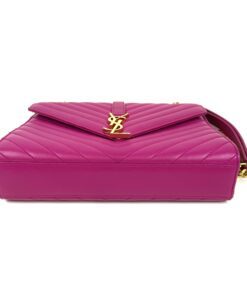 YSL ENVELOPE MEDIUM IN CHEVRON GRAIN DE POUDRE EMBOSSED LEATHER HOT PINK 18