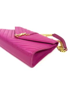 YSL ENVELOPE MEDIUM IN CHEVRON GRAIN DE POUDRE EMBOSSED LEATHER HOT PINK 20
