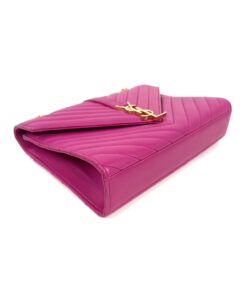 YSL ENVELOPE MEDIUM IN CHEVRON GRAIN DE POUDRE EMBOSSED LEATHER HOT PINK 17