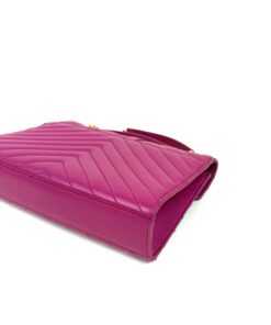 YSL ENVELOPE MEDIUM IN CHEVRON GRAIN DE POUDRE EMBOSSED LEATHER HOT PINK 16