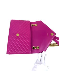 YSL ENVELOPE MEDIUM IN CHEVRON GRAIN DE POUDRE EMBOSSED LEATHER HOT PINK 14