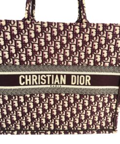 Dior Large Book Tote Ecru and Wine Dior Oblique Embroidery 19