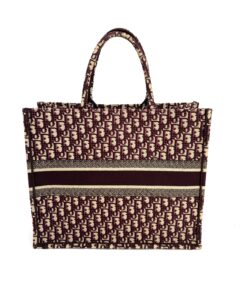 Dior Large Book Tote Ecru and Wine Dior Oblique Embroidery 4