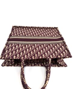 Dior Large Book Tote Ecru and Wine Dior Oblique Embroidery 11