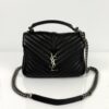 YSL Sheepskin Matelasse Chevron Monogram Medium College Bag Black Silver 13