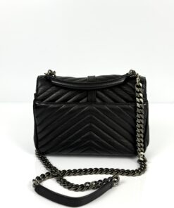 YSL Sheepskin Matelasse Chevron Monogram Medium College Bag Black Silver 4