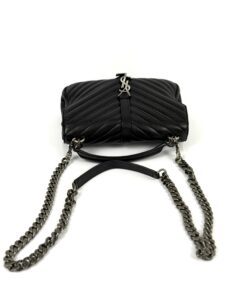 YSL Sheepskin Matelasse Chevron Monogram Medium College Bag Black Silver 11