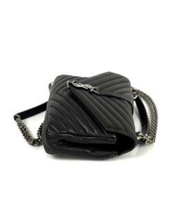 YSL Sheepskin Matelasse Chevron Monogram Medium College Bag Black Silver 8