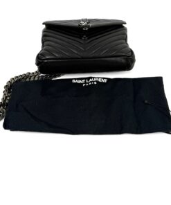 YSL Sheepskin Matelasse Chevron Monogram Medium College Bag Black Silver 6