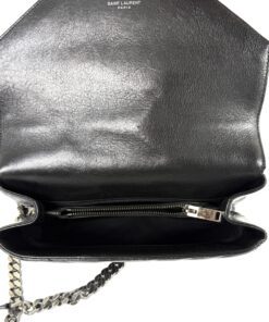 YSL Sheepskin Matelasse Chevron Monogram Medium College Bag Black Silver 5
