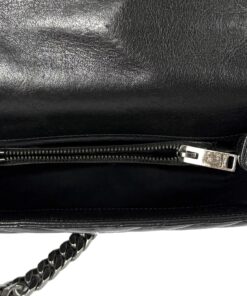 YSL Sheepskin Matelasse Chevron Monogram Medium College Bag Black Silver 12