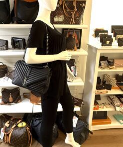 YSL Saint Laurent College Large Quilted Black Leather V-Flap Shoulder Bag Silver 2