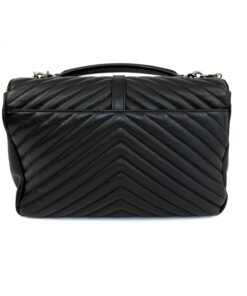 YSL Saint Laurent College Large Quilted Black Leather V-Flap Shoulder Bag Silver 4
