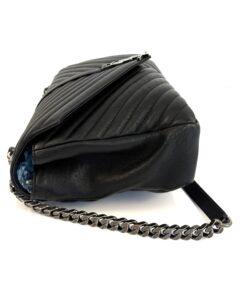 YSL Saint Laurent College Large Quilted Black Leather V-Flap Shoulder Bag Silver 5