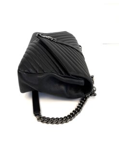 YSL Saint Laurent College Large Quilted Black Leather V-Flap Shoulder Bag Silver 6