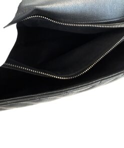 YSL Saint Laurent College Large Quilted Black Leather V-Flap Shoulder Bag Silver 20