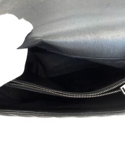 YSL Saint Laurent College Large Quilted Black Leather V-Flap Shoulder Bag Silver 21