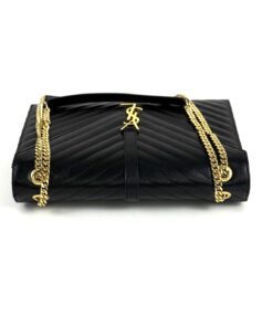 Yves Saint Laurent Black Chevron Quilted Leather Large Monogram Chain Cassandre Bag Gold HW 16