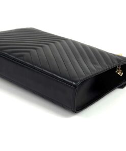 Yves Saint Laurent Black Chevron Quilted Leather Large Monogram Chain Cassandre Bag Gold HW 14