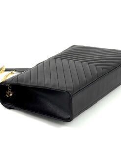 Yves Saint Laurent Black Chevron Quilted Leather Large Monogram Chain Cassandre Bag Gold HW 13