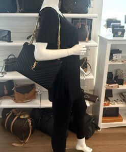 Yves Saint Laurent Black Chevron Quilted Leather Large Monogram Chain Cassandre Bag Gold HW 2