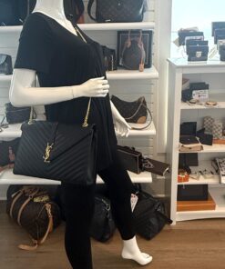 Yves Saint Laurent Black Chevron Quilted Leather Large Monogram Chain Cassandre Bag Gold HW 3