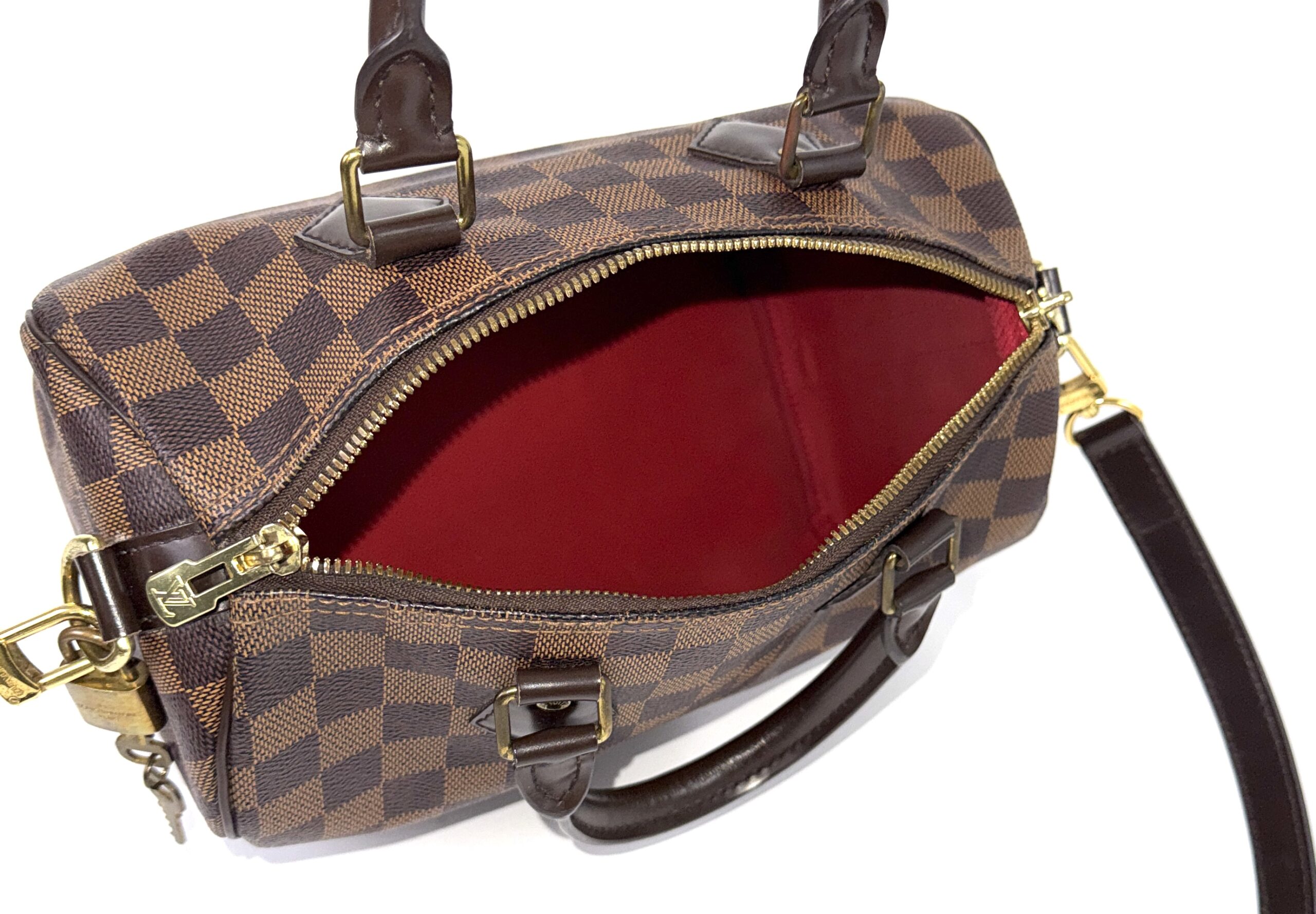 Louis Vuitton Damier Ebene Speedy Bandouliere 25 Red 17 Louis Vuitton Damier Ebene Speedy Bandouliere 25 Red - Image 17