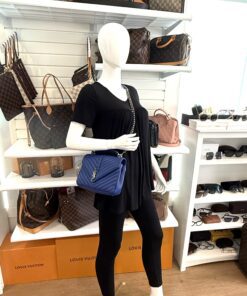 YSL Sheepskin Matelasse Chevron Monogram Medium College Bag Royal Blue Antique Silver 2
