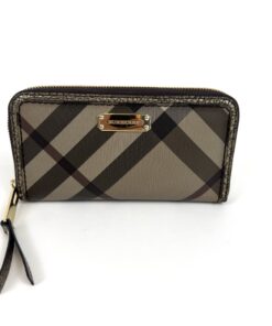Burberry Dartmoore Smoke Check Stitch Small Zippy Wallet Antique Gold 22