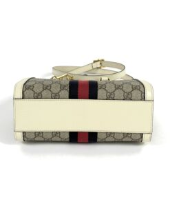 Gucci Supreme Monogram Textured Dollar Calfskin Web Small Ophidia Tote Bag Beige Ebony Mystic White 12