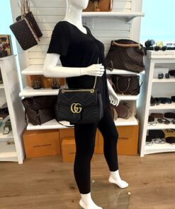 Gucci Calfskin Matelasse Medium Marmont Shoulder Bag Black 3