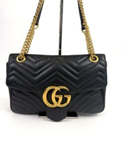 Gucci Calfskin Matelasse Medium Marmont Shoulder Bag Black 22