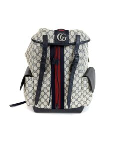 Gucci Supreme Monogram Medium Ophidia Double Buckle Backpack Beige Blue 25