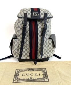 Gucci Supreme Monogram Medium Ophidia Double Buckle Backpack Beige Blue 2