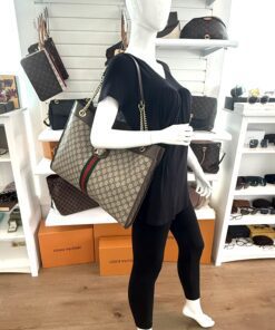 Gucci Supreme Monogram Large Rajah Chain Tote Beige New Acero with Pouch 2