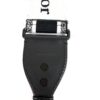 Close up of the leather end tab and the black hardware